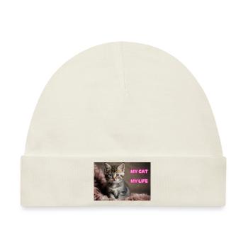 MEINE KATZE, MEIN LEBEN - MON CHAT MA VIE - Baby Premium Organic Mütze - Naturweiß - Vorne