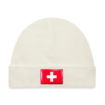 Schweiz Flagge Fahne Blechschild-Optik - Baby Premium Organic Mütze - Naturweiß - Vorne