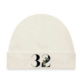 Nummer 32 Blumengrün - 32. Blumengeburtstag - Baby Premium Organic Mütze - Naturweiß - Vorne