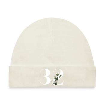 Nummer 32 Blumengrün - 32. Blumengeburtstag - Baby Premium Organic Mütze - Naturweiß - Vorne