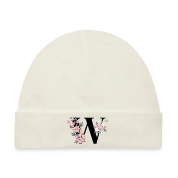 Buchstabe mit rosa Blumen - Baby Premium Organic Mütze - Naturweiß - Vorne