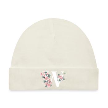 Buchstabe mit rosa Blumen - Baby Premium Organic Mütze - Naturweiß - Vorne