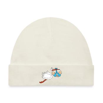 Storch Baby Zwillinge Babies Jungen2 - Baby Premium Organic Mütze - Naturweiß - Vorne