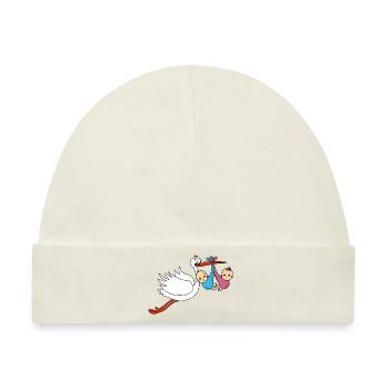 Storch Baby Zwillinge Babies Junge Mädchen - Baby Premium Organic Mütze - Naturweiß - Vorne
