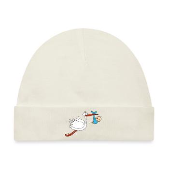 Storch Baby Junge Babies Schwanger - Baby Premium Organic Mütze - Naturweiß - Vorne
