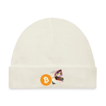 Krypto Creation Hand 6 Bitcoin BTC - Baby Premium Organic Mütze - Naturweiß - Vorne
