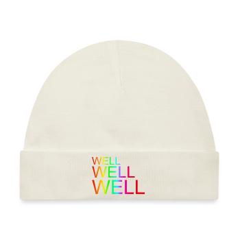 "Well-well-well" Schriftzug Regenbogenfarben - Baby Premium Organic Mütze - Naturweiß - Vorne