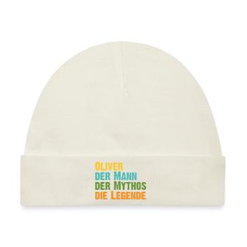 Oliver der Mythos die Legende Vorname Oliver - Baby Premium Organic Mütze - Naturweiß - Vorne