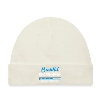 Bald großer Bruder, bitte warten - Baby Premium Organic Mütze - Naturweiß - Vorne