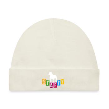 Staffy Staffordshire Terrier bunte Buchstaben - Baby Premium Organic Mütze - Naturweiß - Vorne