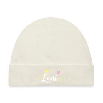 Leni Name Krone - Baby Premium Organic Mütze - Naturweiß - Vorne