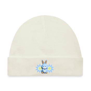 Sterne in Hellblau mit süßem Hase. - Baby Premium Organic Mütze - Naturweiß - Vorne