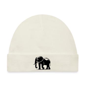 Großer Elefant Silhouette mit Stoßzähnen - Baby Premium Organic Mütze - Naturweiß - Vorne