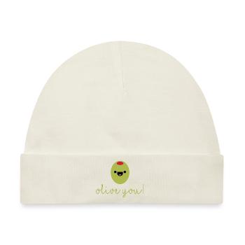 Frucht / Früchte / Gemüse: Olive - Olive you! - Baby Premium Organic Mütze - Naturweiß - Vorne