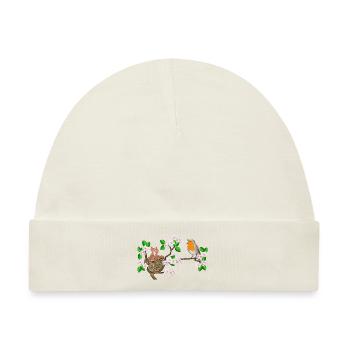 Rotkehlchen, Nest, Kirschblüten - Baby Premium Organic Mütze - Naturweiß - Vorne