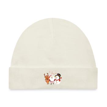 Singende Weihnachtsmann, Schneemann und Rentier - Baby Premium Organic Mütze - Naturweiß - Vorne
