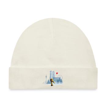 Skyline München mit Münchner Kindl und Herz - Baby Premium Organic Mütze - Naturweiß - Vorne
