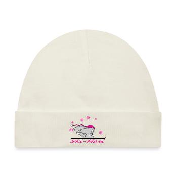 Skihase Schnee süßer Hase Ski Winter Comic lustig - Baby Premium Organic Mütze - Naturweiß - Vorne