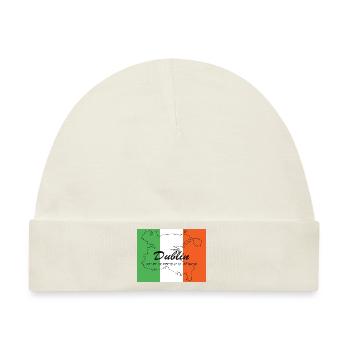Dublin - Hauptstadt mit GPS & Flagge - Baby Premium Organic Mütze - Naturweiß - Vorne