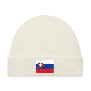 Bratislava - Hauptstadt mit GPS & Flagge - Baby Premium Organic Mütze - Naturweiß - Vorne