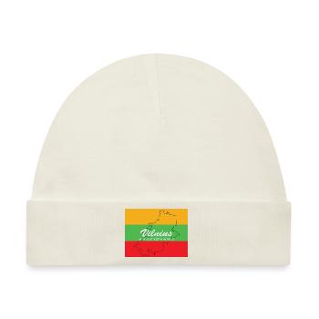Vilnius - Hauptstadt mit GPS & Flagge - Baby Premium Organic Mütze - Naturweiß - Vorne