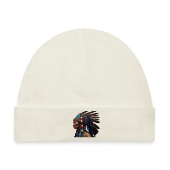 Indianer mit großem Kopfschmuck - Baby Premium Organic Mütze - Naturweiß - Vorne