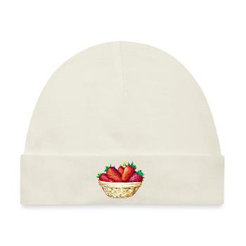 Erdbeeren Erdbeere Korb Erdbeerfeld - Baby Premium Organic Mütze - Naturweiß - Vorne