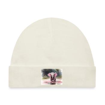 grauer Elefant mit rosa Ohren - Baby Premium Organic Mütze - Naturweiß - Vorne