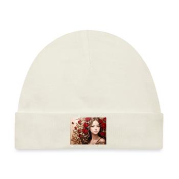 Mädchen mit roter Rose - Baby Premium Organic Mütze - Naturweiß - Vorne