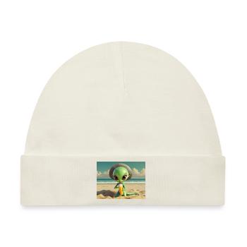 niedliche kleine grüne retro vintage alien sonnenbaden - Baby Premium Organic Mütze - Naturweiß - Vorne