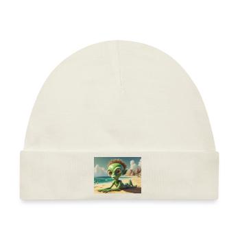 niedliche kleine grüne retro vintage alien sonnenbaden - Baby Premium Organic Mütze - Naturweiß - Vorne