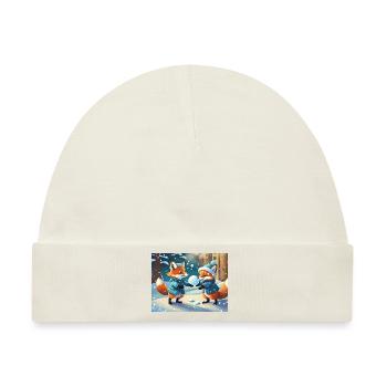 niedlicher kleiner Teufel Fuchs Alltag – Schnee spielen - Baby Premium Organic Mütze - Naturweiß - Vorne