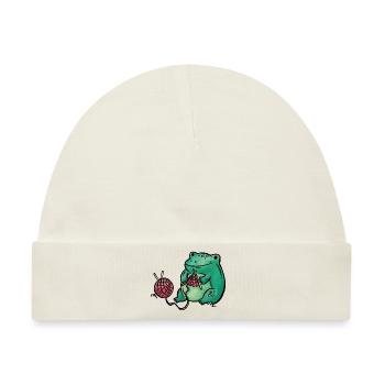 Frosch Stricken Handarbeit - Baby Premium Organic Mütze - Naturweiß - Vorne