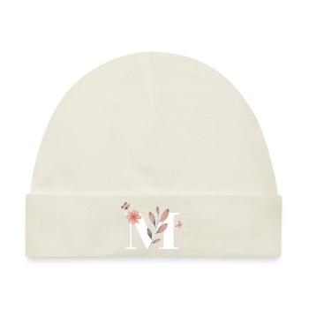 Buchstabe M Wildblumen Aquarelle - Baby Premium Organic Mütze - Naturweiß - Vorne