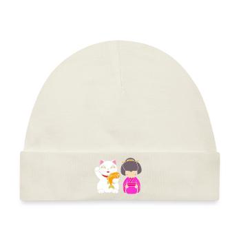 Maneki Neko Japan Glücksbringer - Baby Premium Organic Mütze - Naturweiß - Vorne