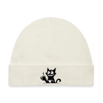 Lustig grinsende Katze mit Kaffeetasse für dich - Baby Premium Organic Mütze - Naturweiß - Vorne