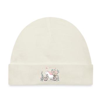 Enchanted Journey: Majestätisches Einhorn auf einem rosa Bicy - Baby Premium Organic Mütze - Naturweiß - Vorne