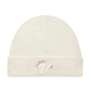Buchstabe v Blumen - Baby Premium Organic Mütze - Naturweiß - Vorne