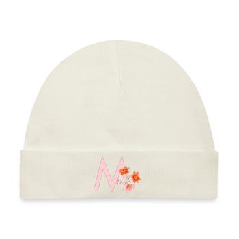 M mit Blumen - Baby Premium Organic Mütze - Naturweiß - Vorne