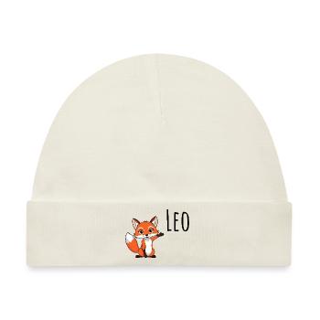 Fuchs Leo - Mein Name ist Leo - Süßes Waldtier - Baby Premium Organic Mütze - Naturweiß - Vorne