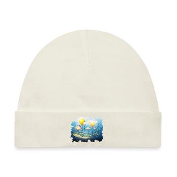 Wal, Fliegender Wal - Baby Premium Organic Mütze - Naturweiß - Vorne