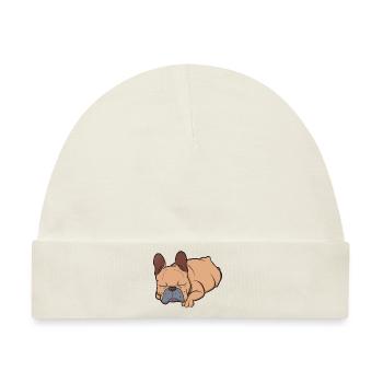 Schlafende Französische Bulldogge Faulenzer - Baby Premium Organic Mütze - Naturweiß - Vorne
