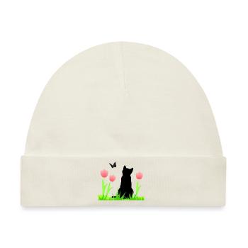 Frühlingsdesign - Katze, Tulpen, Schmetterling - Baby Premium Organic Mütze - Naturweiß - Vorne