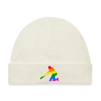 Cricket Spieler mit Regenbogen Geschenkidee - Baby Premium Organic Mütze - Naturweiß - Vorne