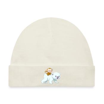 Schimpanse Reitet auf Eisbär, Abenteuerliches - Baby Premium Organic Mütze - Naturweiß - Vorne