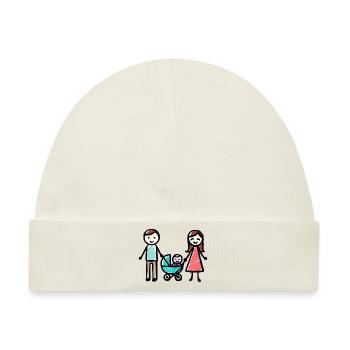 Kinderbild Zeichnung Mutter Kind Vater Familie - Baby Premium Organic Mütze - Naturweiß - Vorne