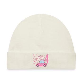 Polizeiauto Ich bin 4 Geburtstag Rosa - Baby Premium Organic Mütze - Naturweiß - Vorne