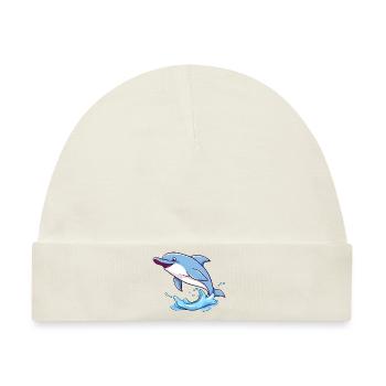 Verspielter Delfin, der in den Wellen des Ozeans springt - Baby Premium Organic Mütze - Naturweiß - Vorne