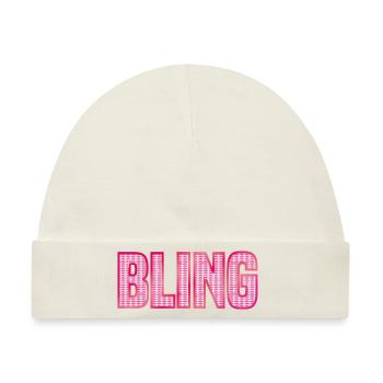 BLING pink Strass glänzend Schmuck - Baby Premium Organic Mütze - Naturweiß - Vorne