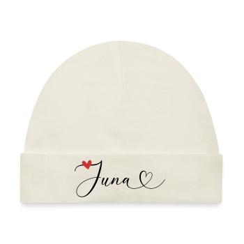 Juna Name Vorname Kalligrafieherz - Baby Premium Organic Mütze - Naturweiß - Vorne